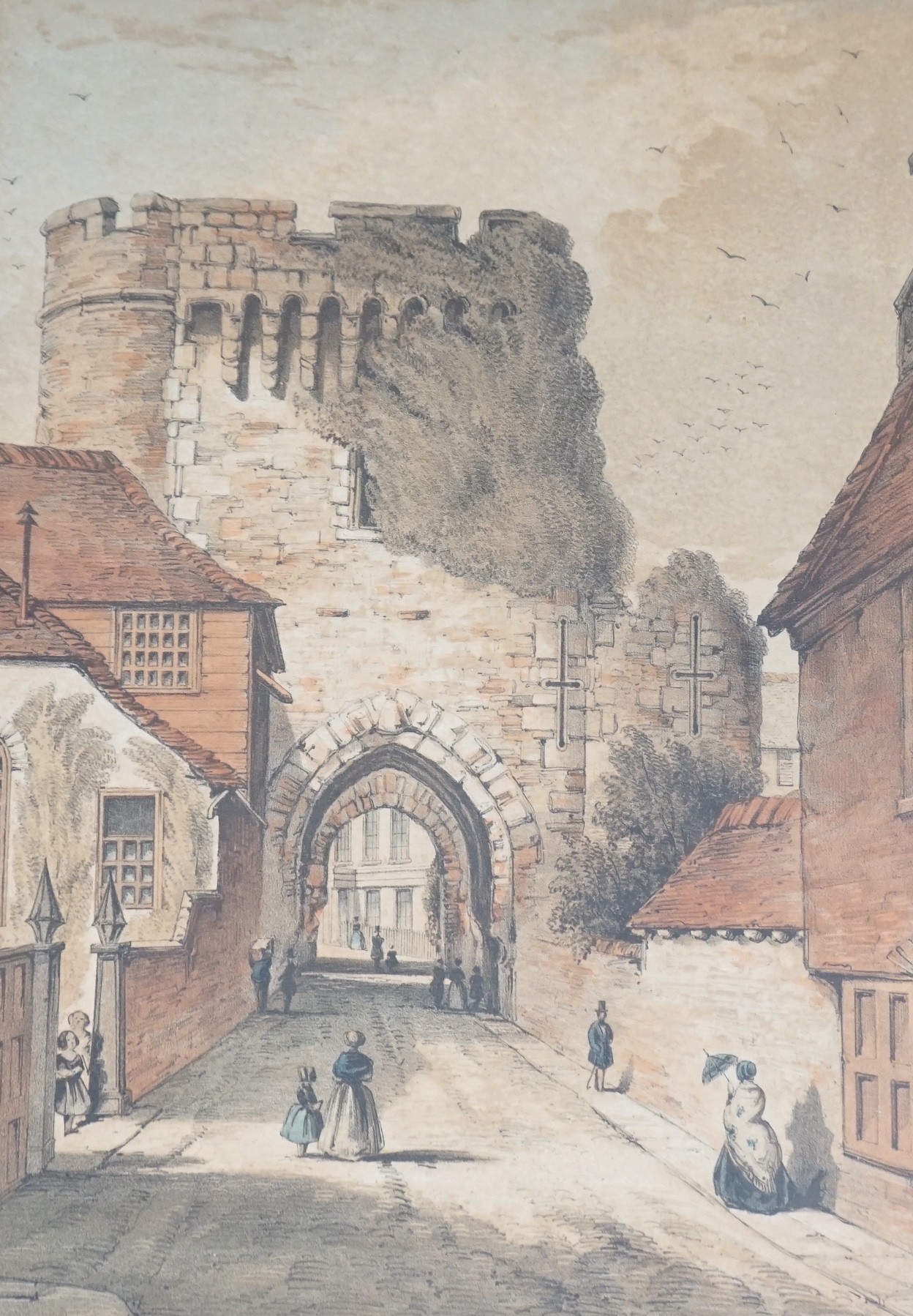 Victorian School, coloured lithograph, Lewes Castle Gateway, 31 x 22cm